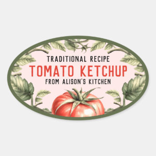 Etiqueta de conserva oval Ketchup com tomate de aq