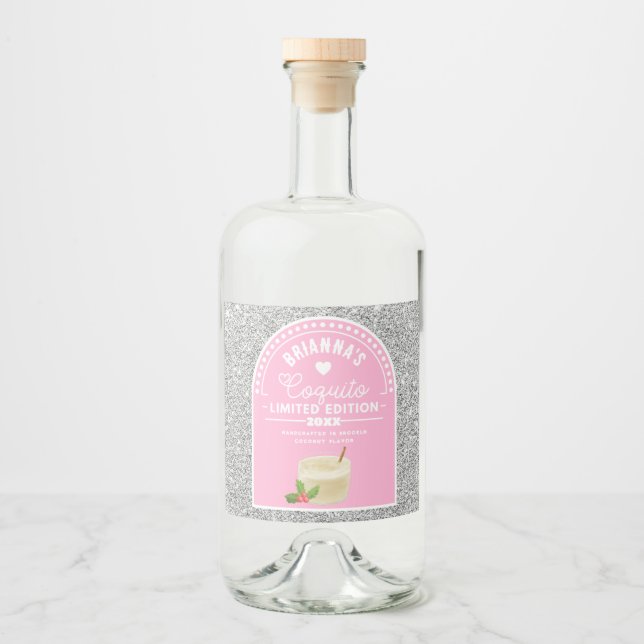 Etiqueta de Coquito para Garota Rosa-Rosa de Prata (Frente)