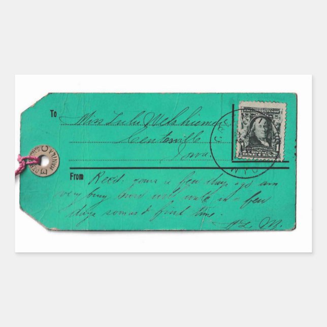 Etiqueta de Correio Vintage com PoStage Cancelado (Frente)