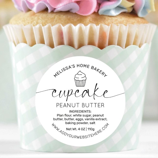 Etiqueta de Cupcake de Caligrafia Branca Minimizad (Minimalist modern black & white custom cupcake flavor name stickers with space for ingredients)
