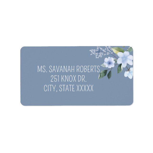 Etiqueta de Devolução de Casamento Floral Azul em  (Frente)