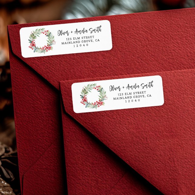 Etiqueta de devolução de cupão de Natal (Simple & elegant 🎄 Send festive cheer with this classic holiday wreath label.)