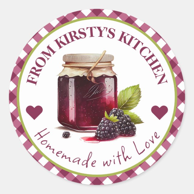 Etiqueta de Emperramento de Gingham Blackberry (Frente)