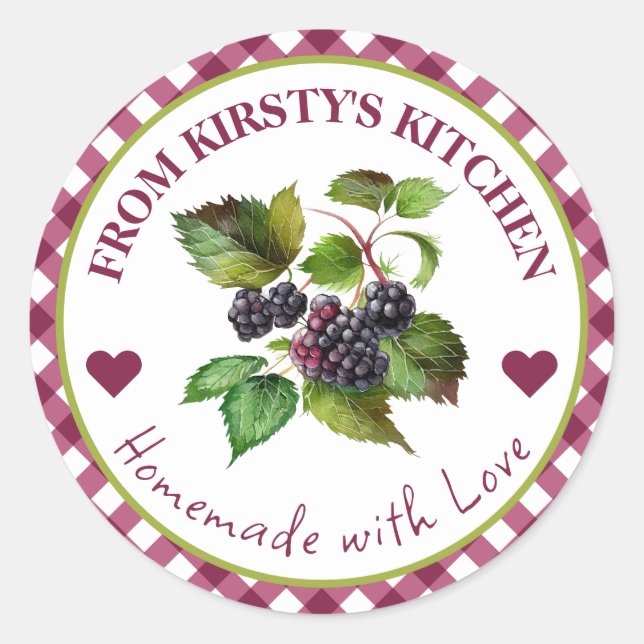 Etiqueta de Emperramento de Gingham Blackberry (Frente)