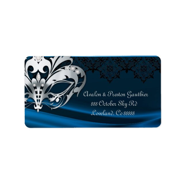Etiqueta de Endereço Azul de Mascarada Silver (Frente)