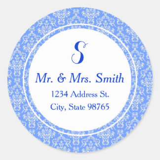 Etiqueta de Endereço Azul Round Damask