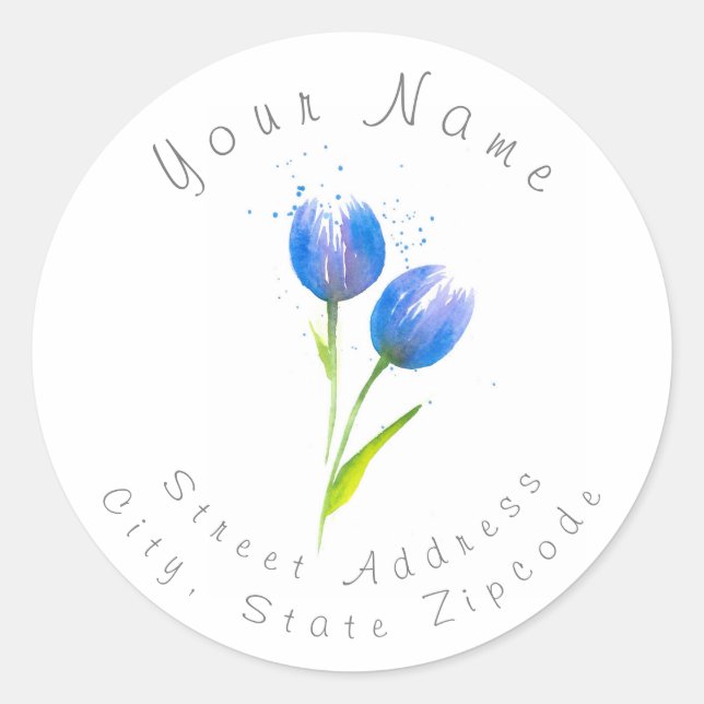 Etiqueta de Endereço 'Blue Violet Tulips' (Frente)