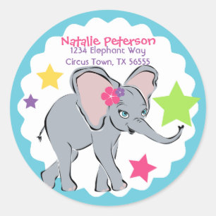 Etiqueta de endereço bonito da estrela do elefant