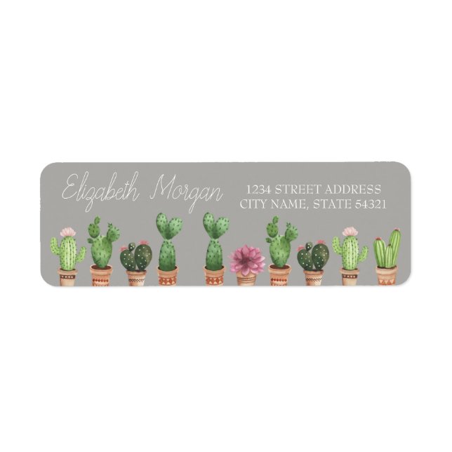 Etiqueta de Endereço Chic Romântico Cactus (Frente)