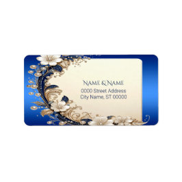 Etiqueta de Endereço com Enfeite Floral Azul Branc