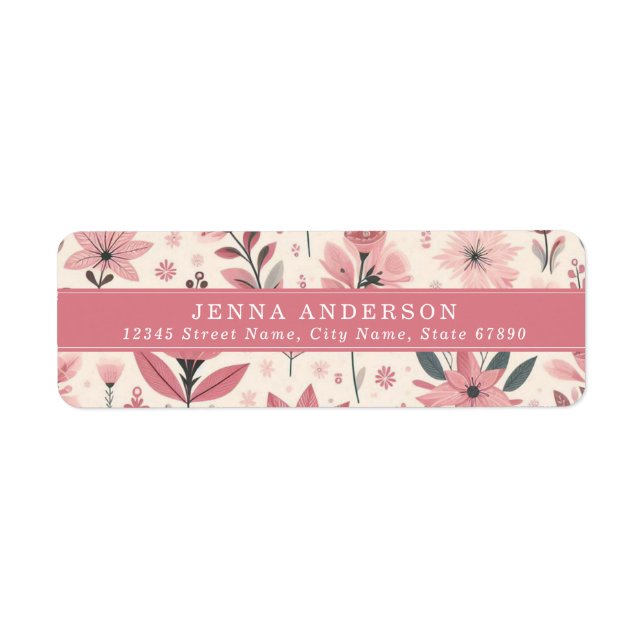 Etiqueta de Endereço com Fundo de Flores Rosas (Frente)