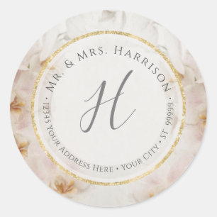 Etiqueta de Endereço com Glitter Geométrico Floral