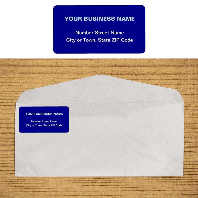 Etiqueta de Endereço Comercial Azul de Textos Simp (Plain text blue business address label on envelope)
