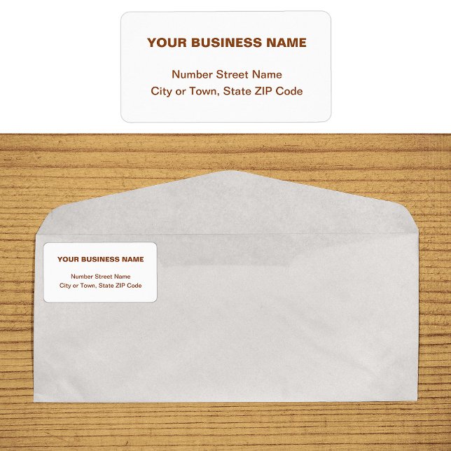 Etiqueta de Endereço Comercial de Textos Simples C (Business address label in brown plain text)