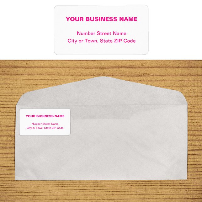Etiqueta de Endereço Comercial de Textos Simples R (Business address label in pink plain text)