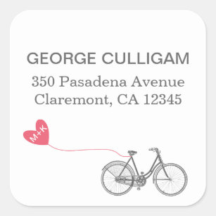 Etiqueta de endereço da bicicleta e do coração -
