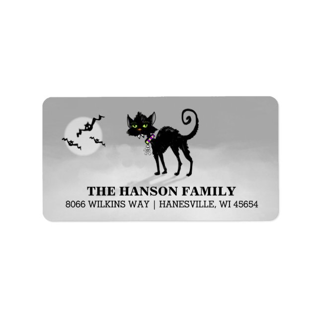 Etiqueta de Endereço da Cinza do Halloween - Gato  (Frente)
