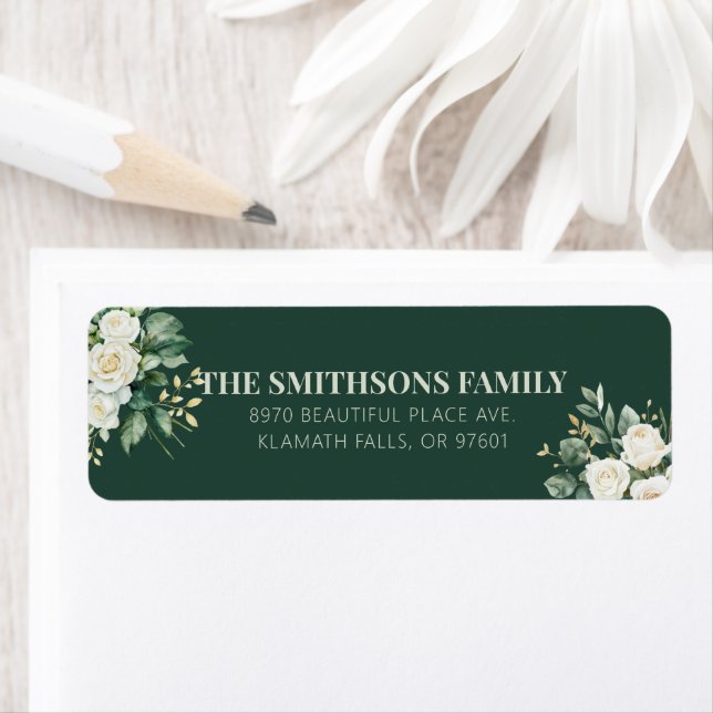 Etiqueta de Endereço das Flores de Aquarela Verde (Insitu)