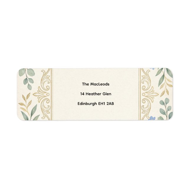 Etiqueta de Endereço de Casamento Botânico Azul (Frente)