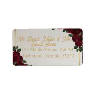 Etiqueta de Endereço de Casamento Burgundy Vermelh