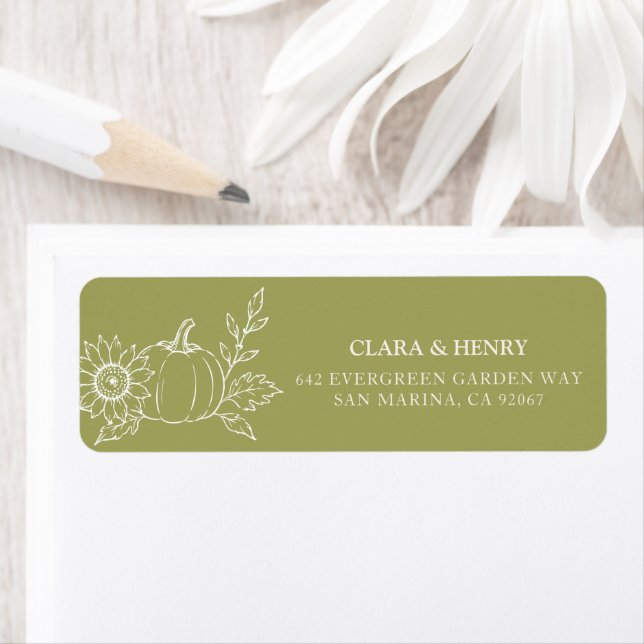 Etiqueta de Endereço de Casamento de Abóbora Verde (Insitu)
