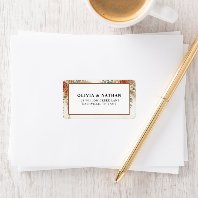 Etiqueta de Endereço de Casamento Floral Boho Pamp (Insitu)