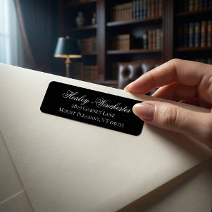 Etiqueta de Endereço de Casamento Preto e Branco 