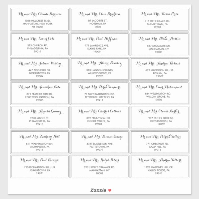 Etiqueta de Endereço de Convidado para Casamento B (Folha)