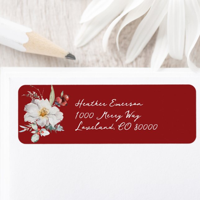 Etiqueta de Endereço de Devolução Botânica de Nata (Christmas Cream Red Green Watercolor Botanical Return Address Label Personalized by Painted Paperie
)