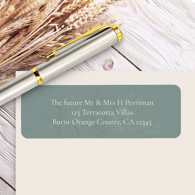 Etiqueta de Endereço de Devolução Botânico Verde S (Sage Green Future Mr and Mrs Wedding Address Label - Foliage Duet wedding collection)