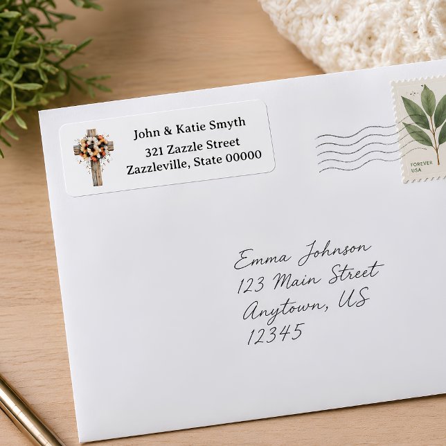 Etiqueta de Endereço de Devolução Cruz Floral Rúst (Rustic Cross Christian Faith Return Address Label)