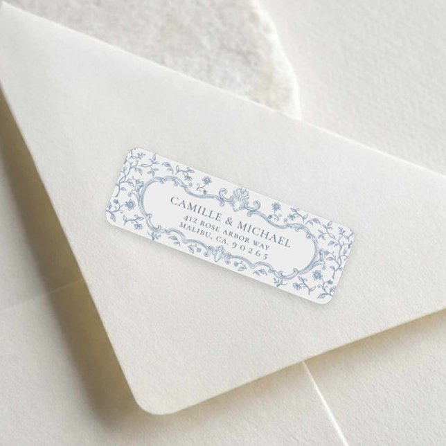 Etiqueta de Endereço de Devolução de Casamento Blu (Blue Toile Wedding Return Address Label)