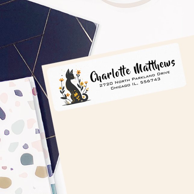 Etiqueta de Endereço de Devolução de Gato Negro Fa (Criador carregado)