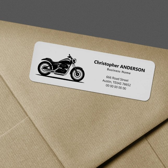 Etiqueta de Endereço de Devolução de Motocicleta P (Sleek Black Motorcycle Return Address Label)