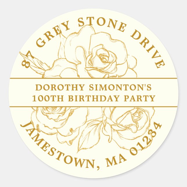 Etiqueta de Endereço de Devolução de Rosa Dourada  (Frente)