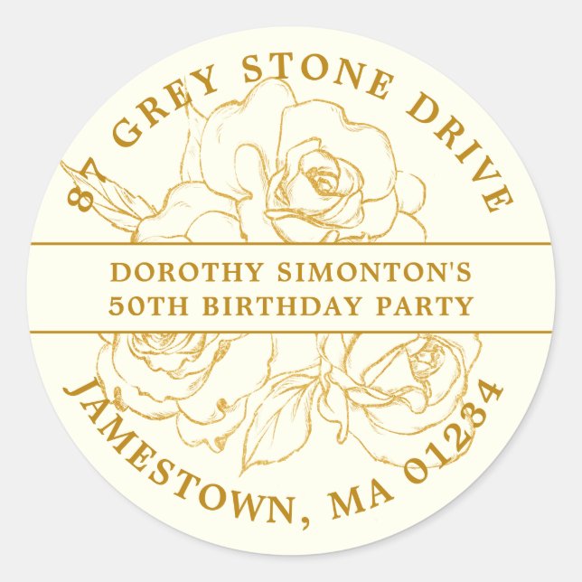 Etiqueta de Endereço de Devolução de Rosa Dourada  (Frente)