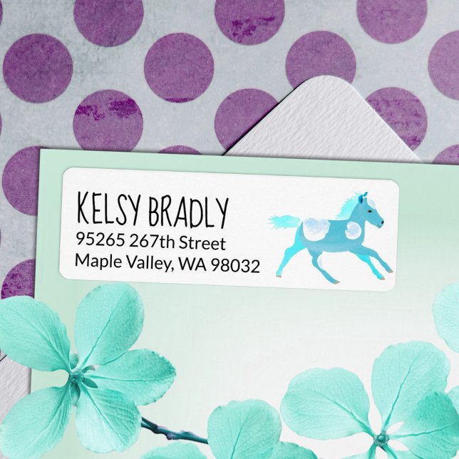 Etiqueta de Endereço de Devolução de Turquoise Gal (turquoise light blue galloping pony address label sticker return address mailing ponies)