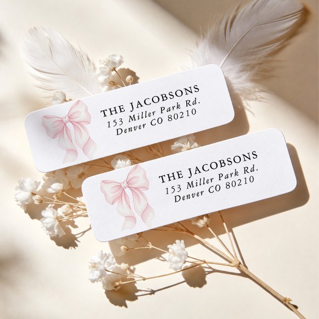 Etiqueta de Endereço de Devolução do Chá de Bebê R (Blush Pink Coquette Bow Return Address Labels)
