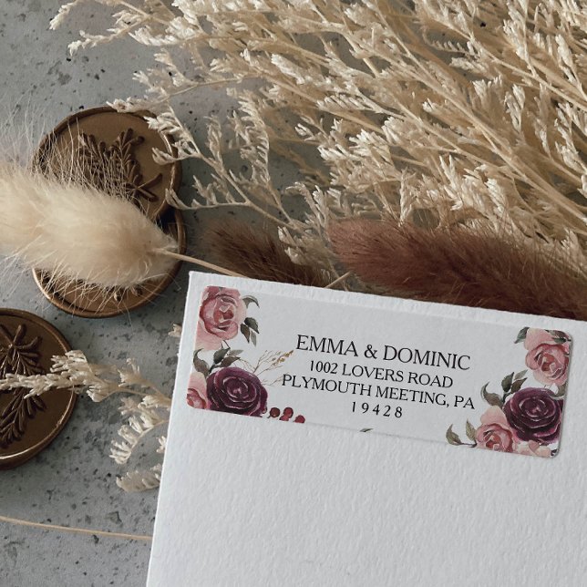 Etiqueta de endereço de devolução Elegante Burgund (Criador carregado)