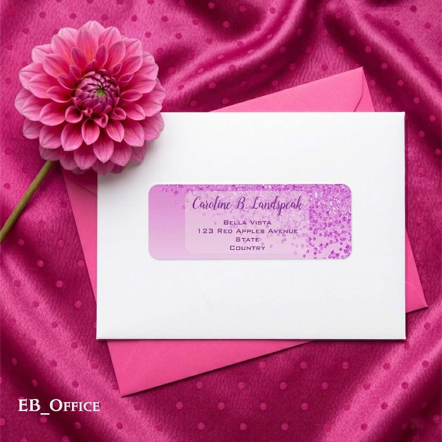 Etiqueta de Endereço de Devolução Elegante com Bri (Pink Glitter Labels: 
2.25” L x 0.75” W
•	30 labels per sheet
•	Sheet: 8.5” L x 11” W
)