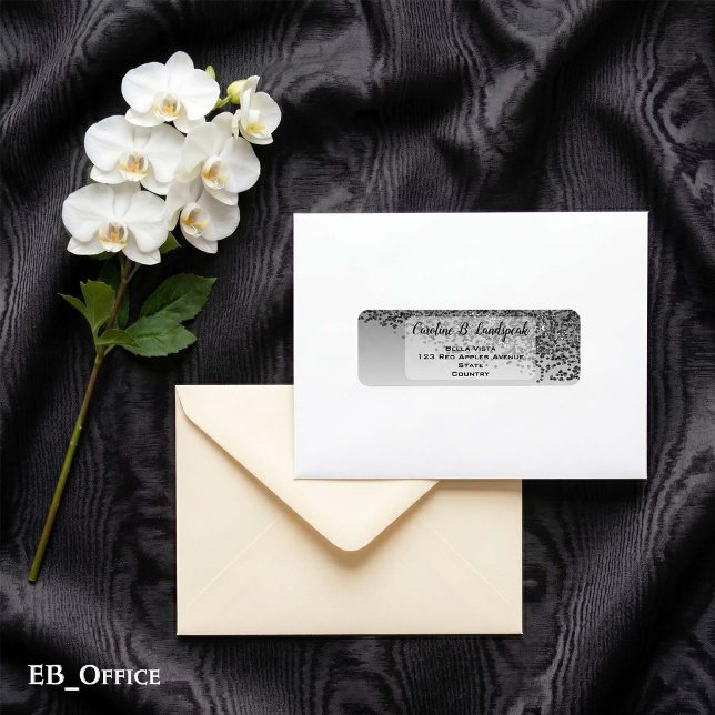 Etiqueta de Endereço de Devolução Elegante Preto B (Black Glitter Labels: 
2.25” L x 0.75” W
•	30 labels per sheet
•	Sheet: 8.5” L x 11” W
)