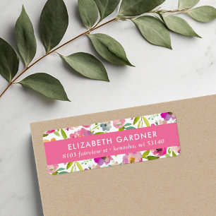 Etiqueta de Endereço de Devolução Floral Rosa e Ve