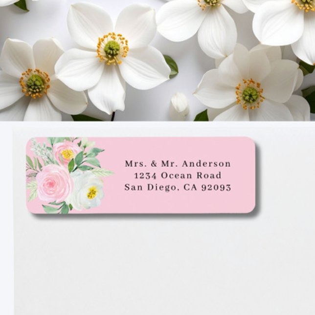 Etiqueta de Endereço de Devolução Floral Rosa Româ (Criador carregado)