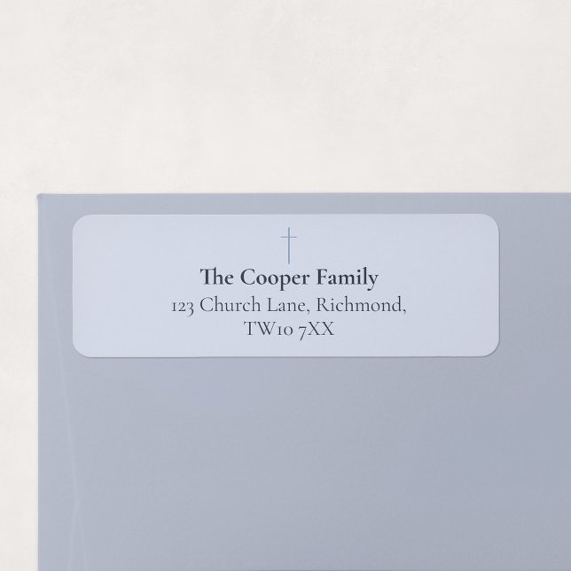 Etiqueta de Endereço de Devolução Grace Blue Minim (Grace | Blue - Minimal Cross Family Return Address Label)