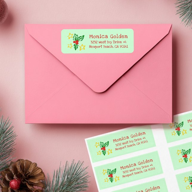 Etiqueta de Endereço de Devolução Holly Star Doodl (Holly Star Doodle CHRISTMAS Holiday Return Address Label
)