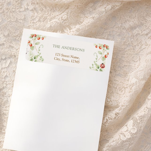 Etiqueta de Endereço de Devolução Morango Flor Sil (Criador carregado)