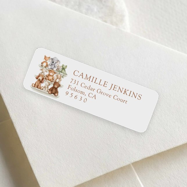Etiqueta de Endereço de Devolução para Chá de Bebê (Baby Animal Baby Shower Return Address Label)