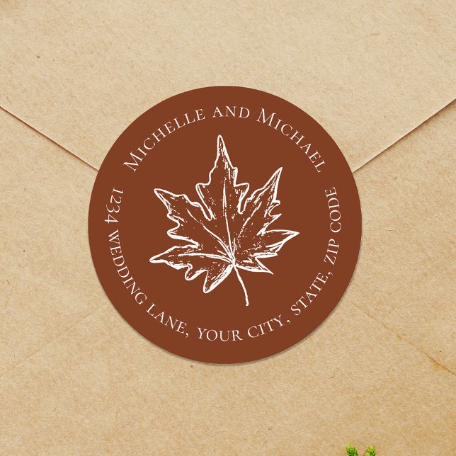 Etiqueta de Endereço de Devolução Simples Folhas d (Burgundy autumn leaf return address label sticker.)