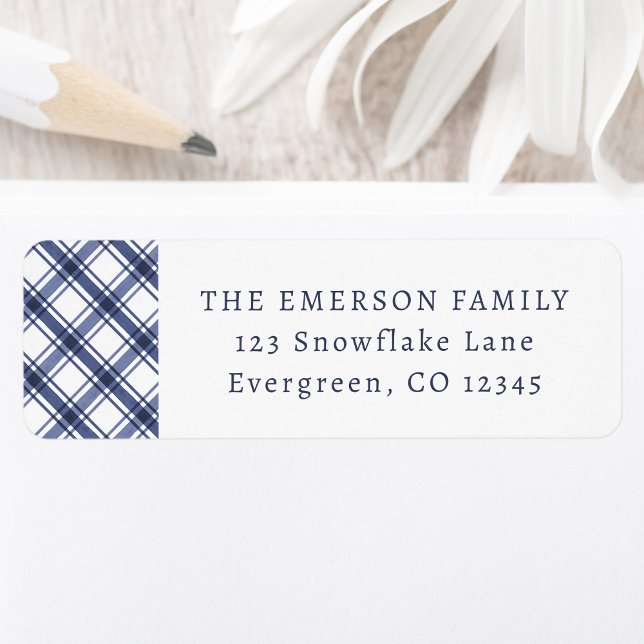 Etiqueta de Endereço de Devolução Xadrez Azul (Blue Plaid Return Address Label
)