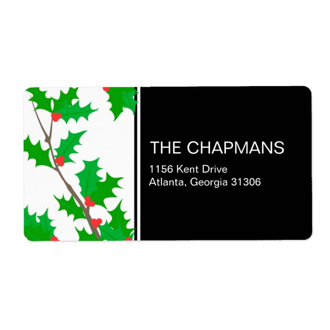 Etiqueta de endereço de feriado Holly Branch (Frente)